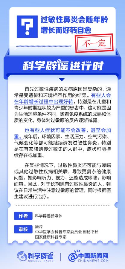 過敏性鼻炎會隨年齡增長自愈嗎？